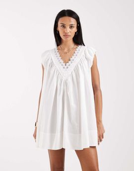 Free People Free People sundazed smock mini dress in sugar swizzle-White