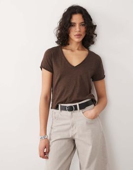 Free People Free People take 2 short sleeve v-neck tee in double espresso brown