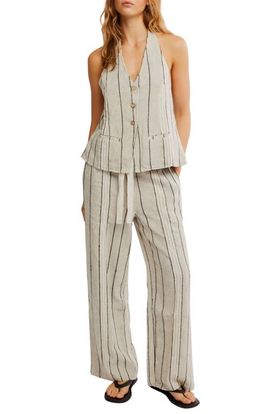 Free People Free People Take Me To Paris Stripe Halter Vest & Pants Set