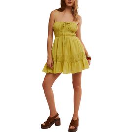 Free People Free People Taking Sides Shirred Tiered Cotton Minidress
