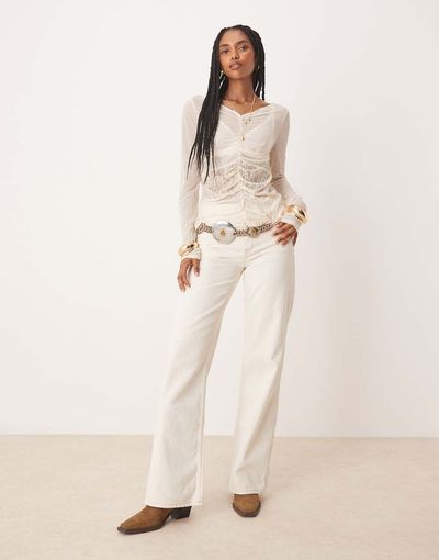 Free People Free People Tinsley baggy high rise straight leg in ecru-White