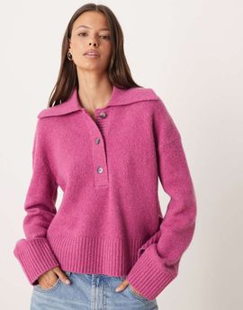 Free People Free People trading up polo knit in magenta haze-pink