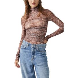 Free People Free People Under It All Ruched Mesh Turtleneck Bodysuit