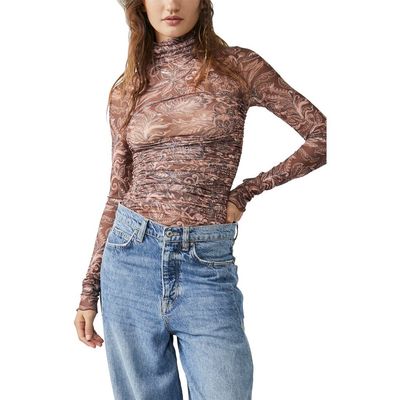 Free People Free People Under It All Ruched Mesh Turtleneck Bodysuit