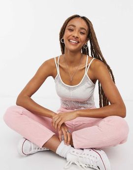 Free People Free People v-neck cami top in neutral-White