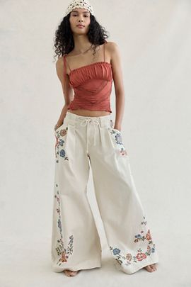 Free People Julien Wide Leg Pull-On Embellished Pants