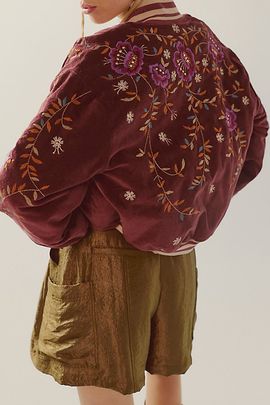Free People Leona Embroidered Bomber Jacket