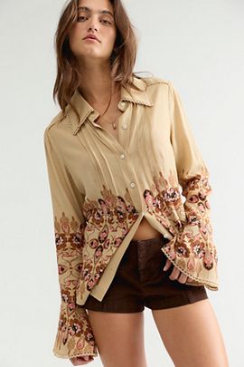 Free People Melrose Printed Button Down Top