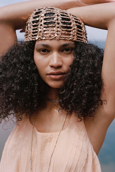 Free People Mila Sequin Disco Crochet Skull Cap