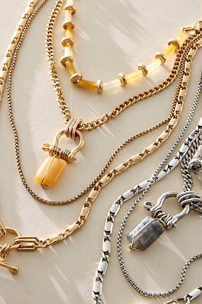 Free People Mixed Link Obsidian Necklace