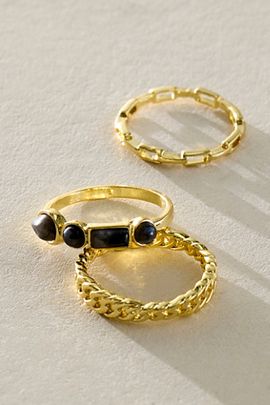 Free People Oria Gold Plated Ring Set