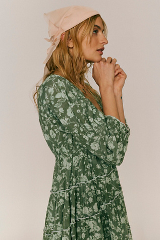 hunter green midi dress Umgee Boho Floral Embroidered Midi Dress in Hunter Green L