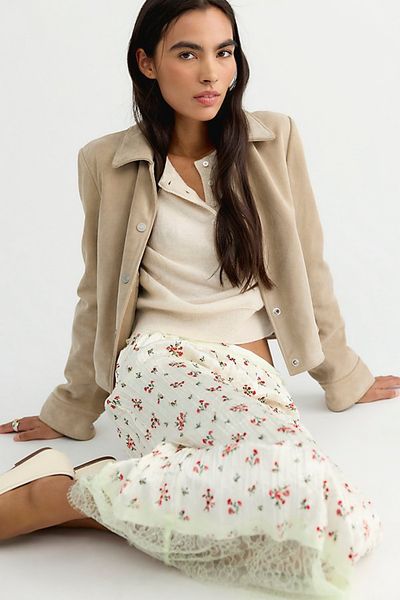Free People Piper Crinkle Column Midi Skirt