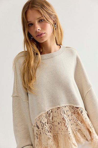 Free People Pretty Boy Lace Sweatshirt