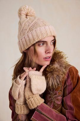 Free People Rainbow Run Hat + Glove Set