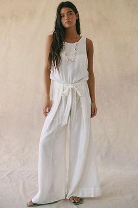 Free People Sandshell Linen Linden One-Piece Jumpsuit