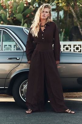 Free People Sandshell Linen Tidepool Jumpsuit