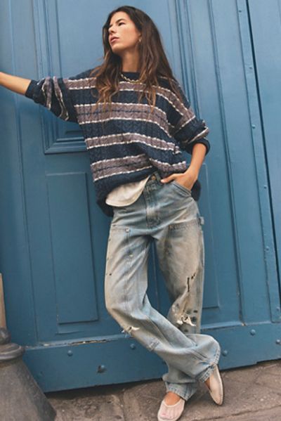 Free People Sheer Luck Striped Pullover