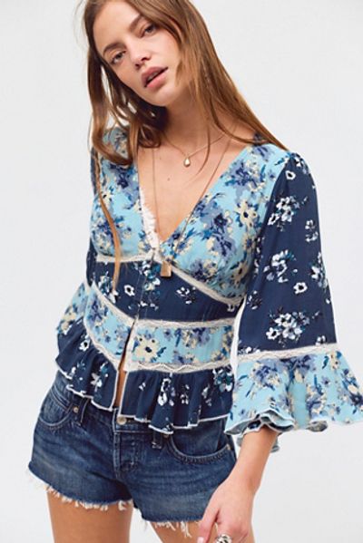 Free People Stella Mixed Print Top