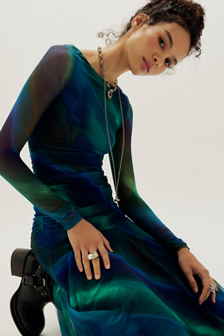 knee length dresses for ladies Free People Sunnei Mesh Maxi Dress  Bliss