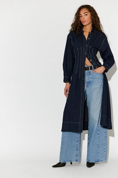 free people long denim dress Free People Amber Denim Dress in Dark Indigo