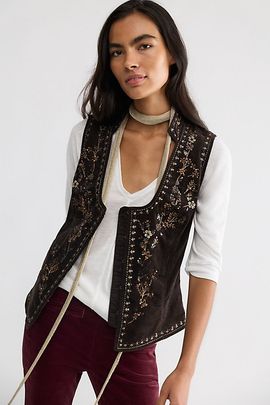 Free People Veritas Embellished Velvet Vest