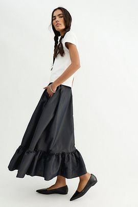 Free People Vernier Taffeta Midi Skirt