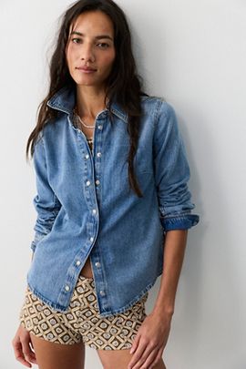 Free People We The Free Benny Slim Denim Button Down Top
