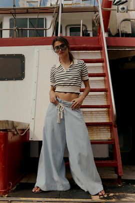 Free People We The Free Harbor Wrap Wide Leg Jeans