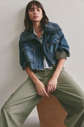 Free People We The Free Heart Land Cozy Denim Cropped Jacket