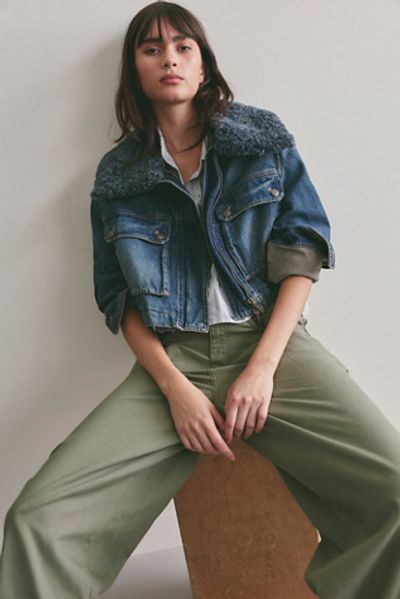 Free People We The Free Heart Land Cozy Denim Cropped Jacket