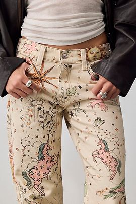 Free People We The Free Luna Printed Mid-Rise Straight Jeans