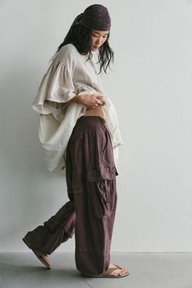 Free People We The Free Reef Curved Linen Cargo Pants