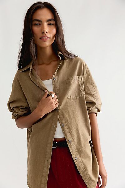 Free People We The Free Sabine Faded Stripe Button Down Top
