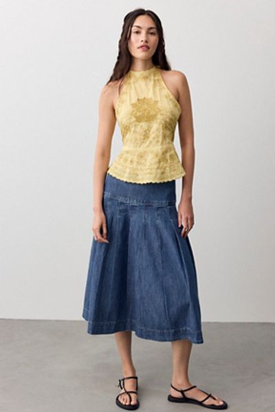 Free People We The Free Skipper Pleated Denim Midi Skirt