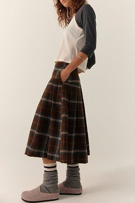 Free People We The Free Skipper Pleated Plaid Midi Skirt
