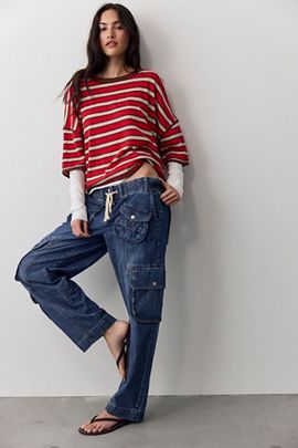 Free People We The Free Tahiti Denim Pull-On Cargo Pants