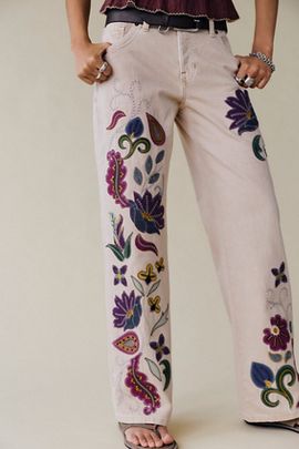 Free People We The Free Tennessee Low-Rise Boyfriend Embroidered Jeans