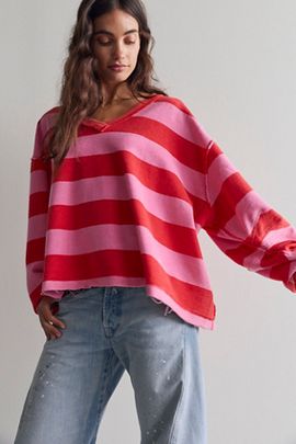 Free People We The Free Venice V-Neck Striped Sweatshirt