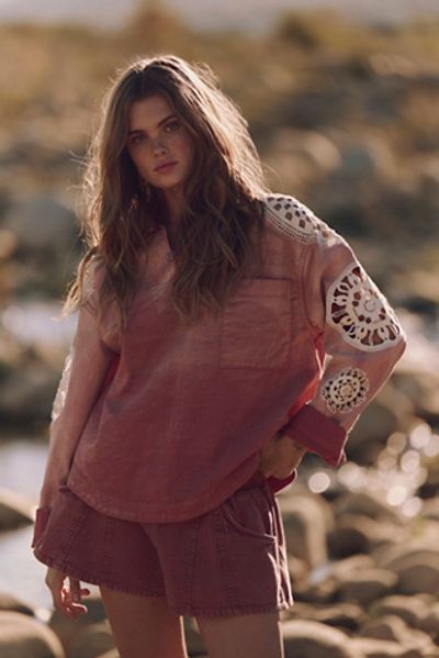 Free People We The Free Washed And Crafted Crochet Polo
