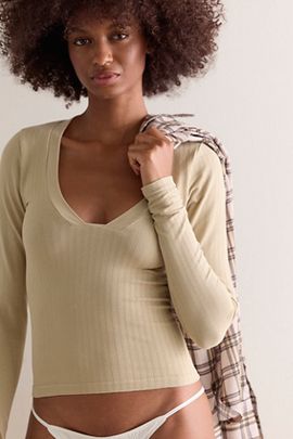 Free People Wide Awake Plunge Long Sleeve Top