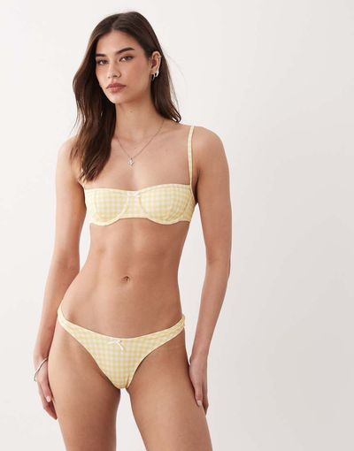 Free Society Free Society gingham high leg bikini bottoms in light yellow