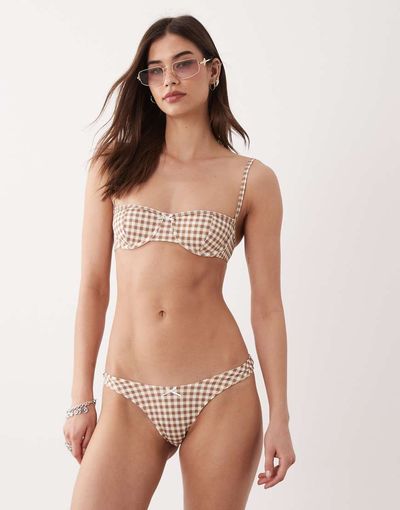 Free Society Free Society gingham underwire bikini top in brown