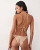 Free Society Free Society high leg bikini bottom in toffee stripe-Brown - 2