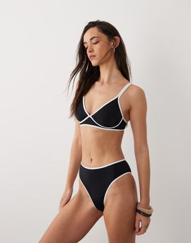 Free Society Free Society high rise bikini bottom with contrast trim in black & white-pink