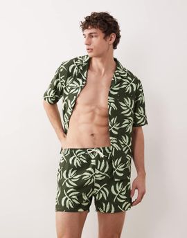 Free Society Free Society palm print swim shorts in khaki green