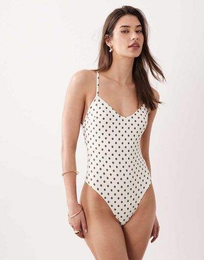 Free Society Free Society polka dot swimsuit in brown and cream-White