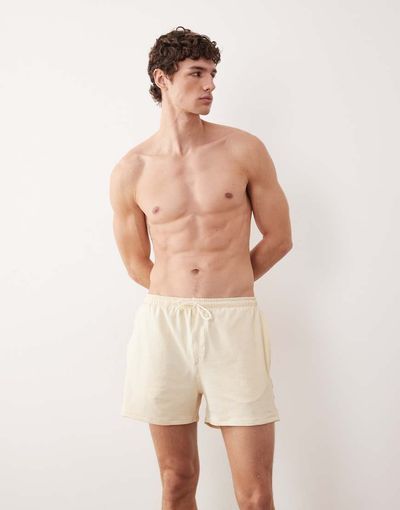 Free Society Free Society seersucker swim shorts in beige-Neutral