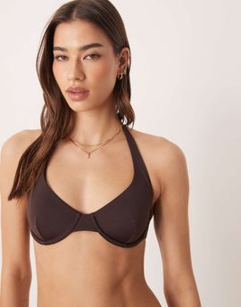 Free Society Free Society underwire halterneck bikini top in dark brown