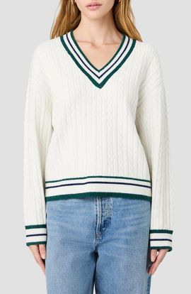 French Connection French Connection Aleyna Striped V-Neck Cable Sweater